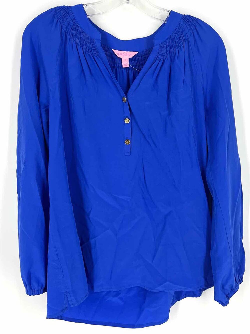Lilly Pulitzer Size S Blue Button(s) Silk Tops Top-Long Sleeve